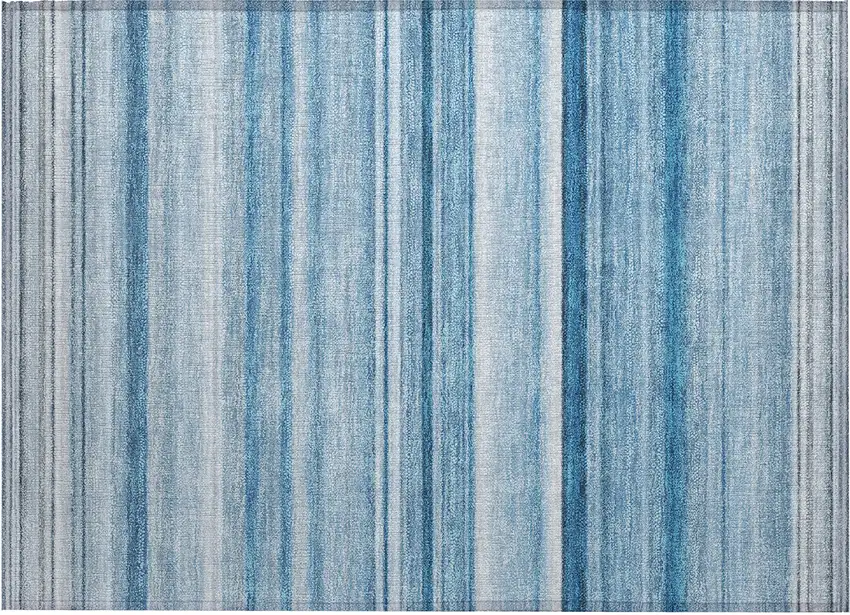Blue Striped Washable Indoor Outdoor Area Rug Photo 2