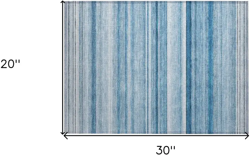 Blue Striped Washable Indoor Outdoor Area Rug Photo 3