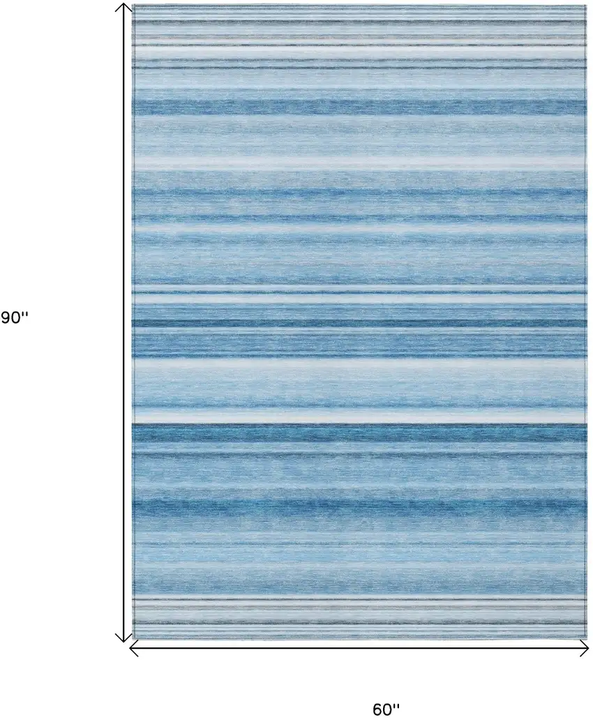 Blue Striped Washable Non Skid Indoor Outdoor Area Rug Photo 3