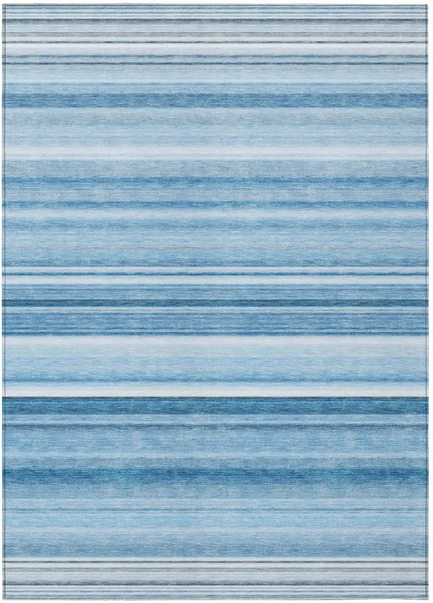 Blue Striped Washable Non Skid Indoor Outdoor Area Rug Photo 2