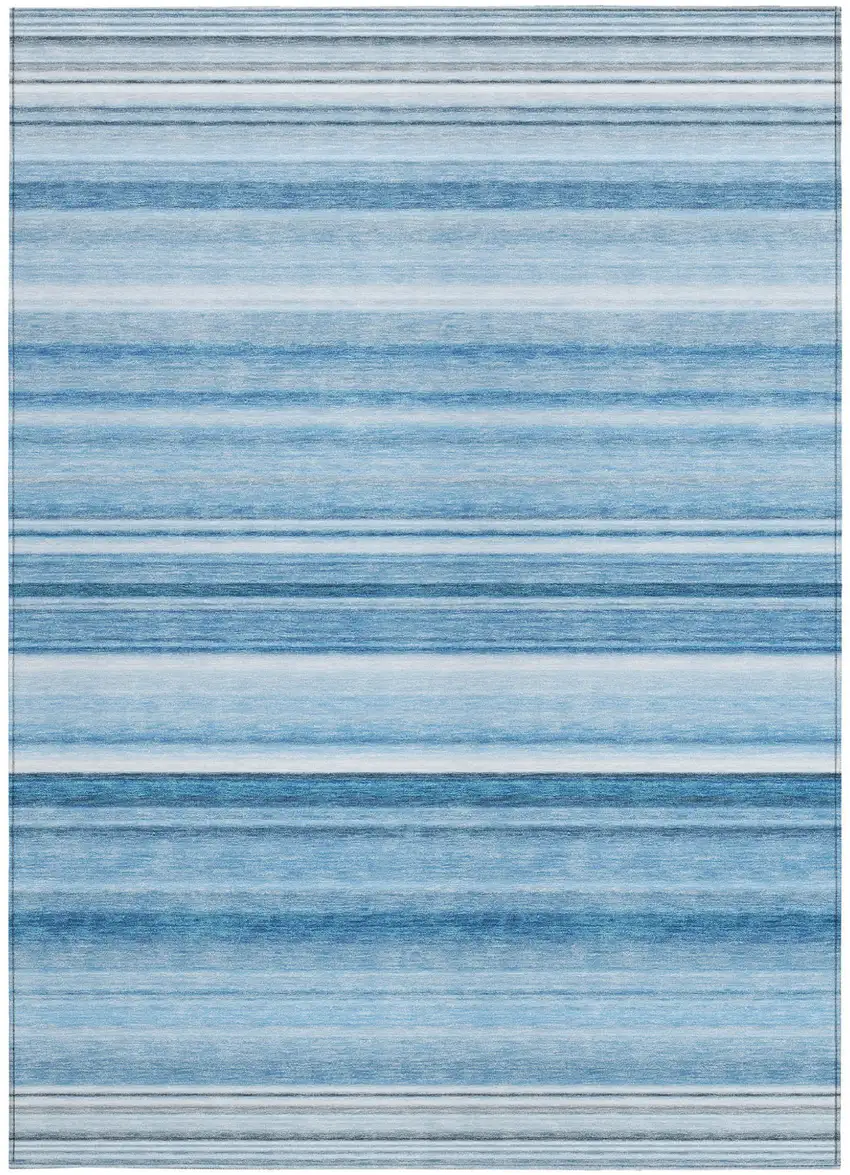 Blue Striped Washable Non Skid Indoor Outdoor Area Rug Photo 5