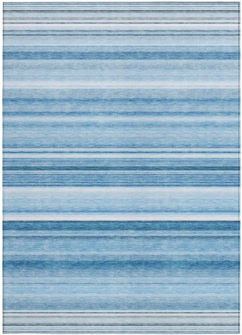 Blue Striped Washable Non Skid Indoor Outdoor Area Rug Photo 4