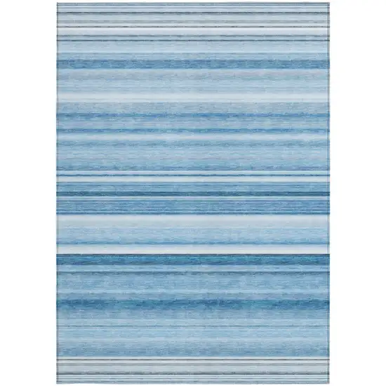 Blue Striped Washable Non Skid Indoor Outdoor Area Rug Photo 4