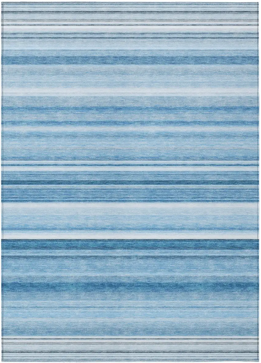 Blue Striped Washable Non Skid Indoor Outdoor Area Rug Photo 2