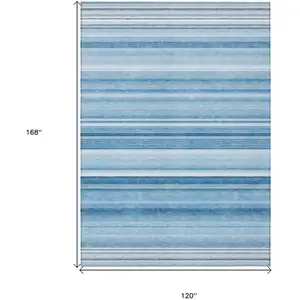 Photo of Blue Striped Washable Non Skid Indoor Outdoor Area Rug