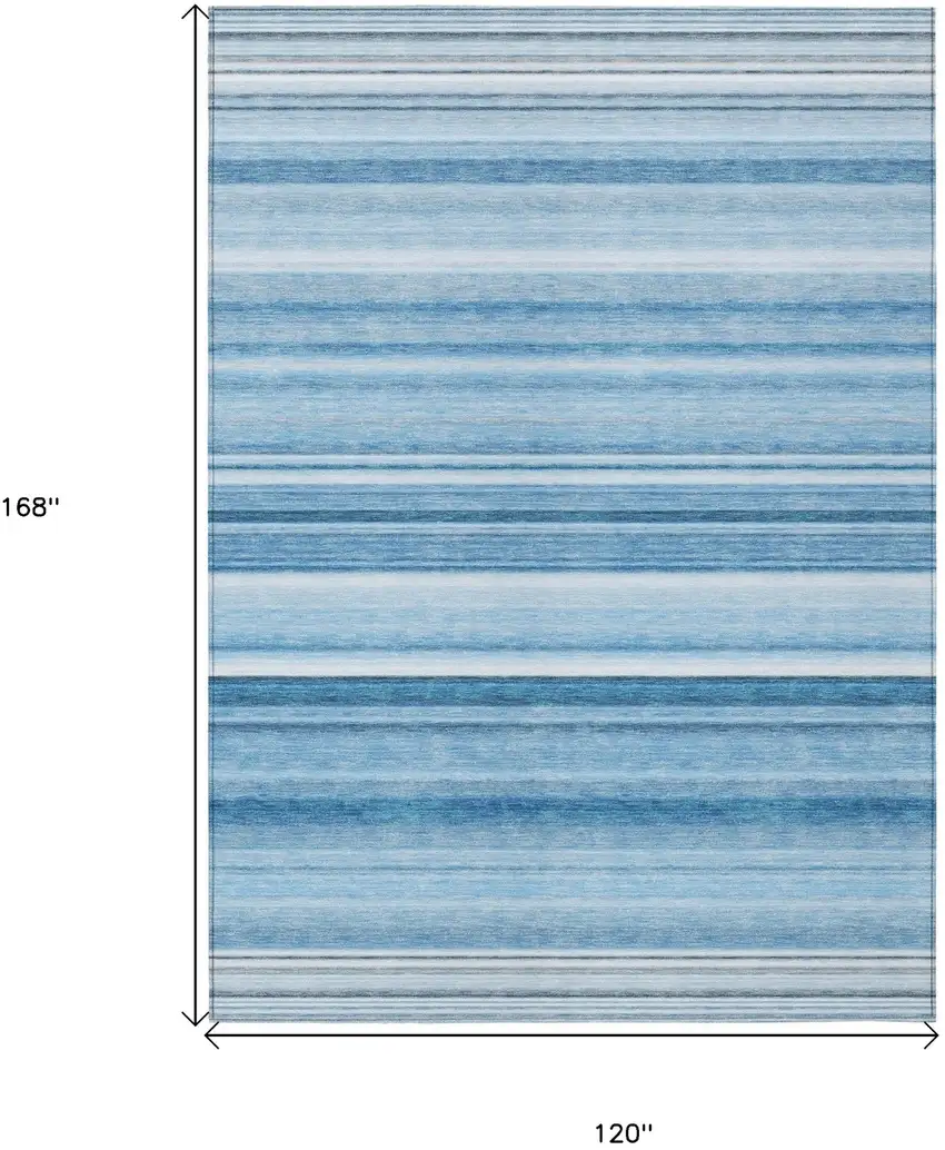 Blue Striped Washable Non Skid Indoor Outdoor Area Rug Photo 3