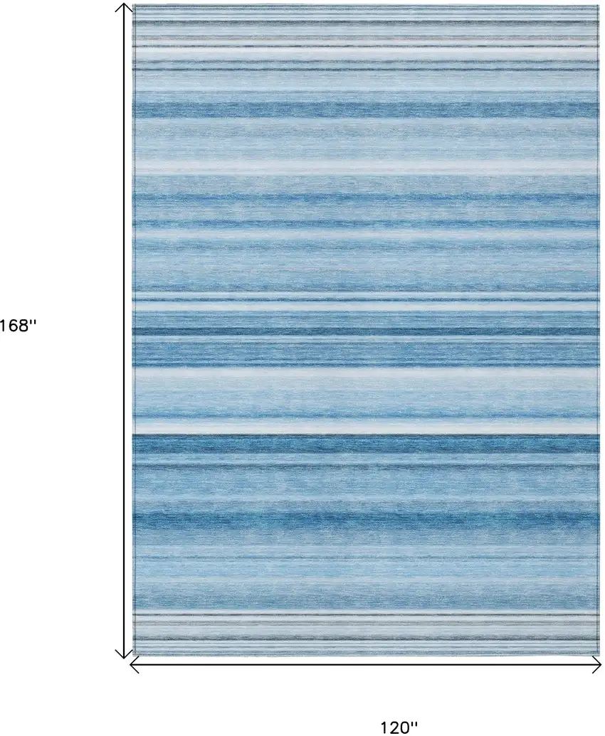 Blue Striped Washable Non Skid Indoor Outdoor Area Rug Photo 3