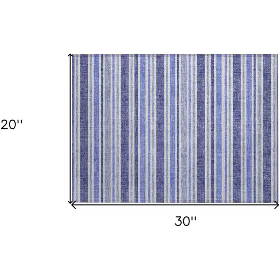 Blue Striped Washable Non Skid Indoor Outdoor Area Rug Photo 3