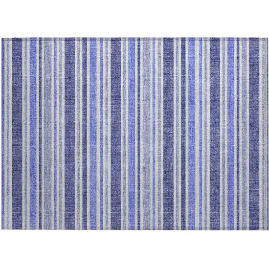 Blue Striped Washable Non Skid Indoor Outdoor Area Rug Photo 2