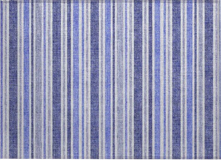 Blue Striped Washable Non Skid Indoor Outdoor Area Rug Photo 2