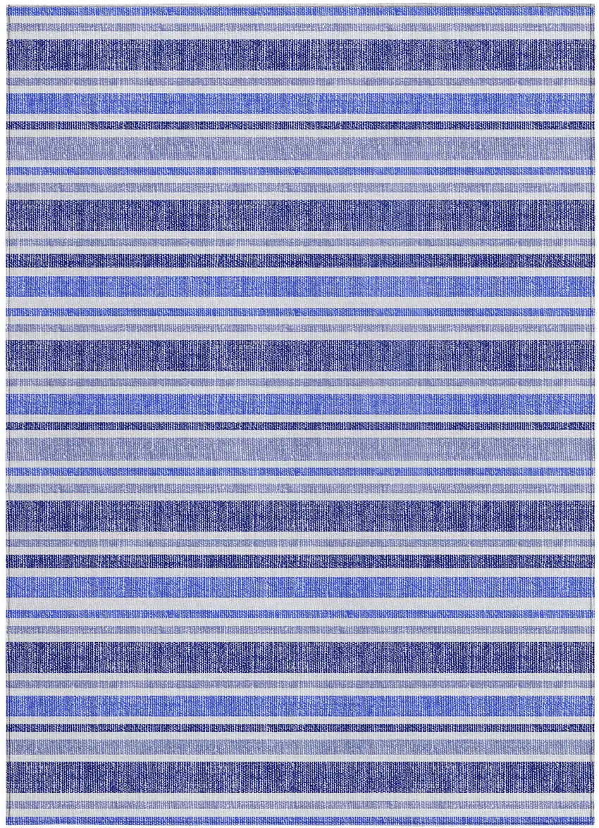 Blue Striped Washable Non Skid Indoor Outdoor Area Rug Photo 4