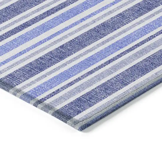 Blue Striped Washable Non Skid Indoor Outdoor Area Rug Photo 5