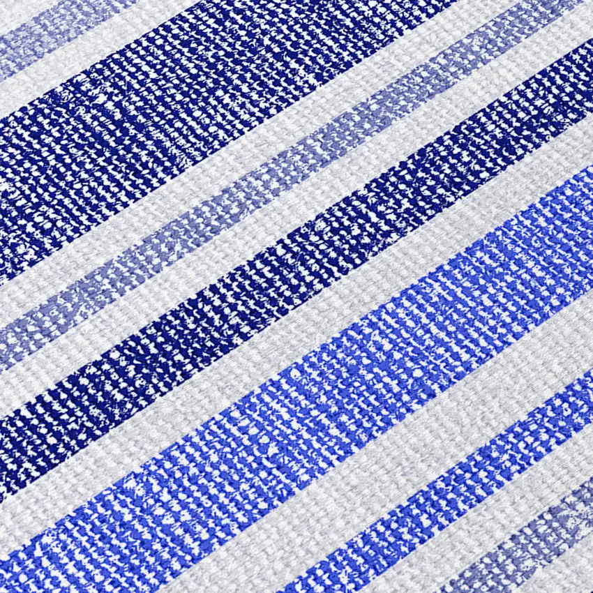 Blue Striped Washable Non Skid Indoor Outdoor Area Rug Photo 7