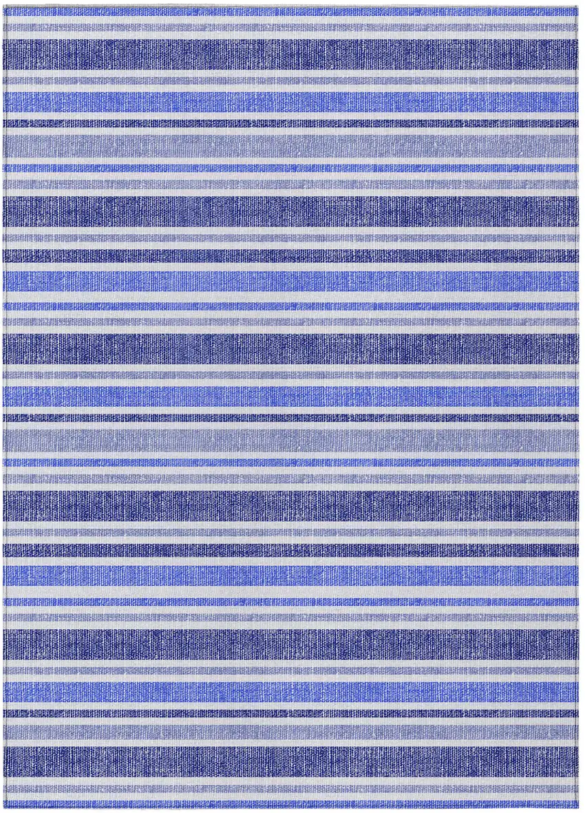 Blue Striped Washable Non Skid Indoor Outdoor Area Rug Photo 2