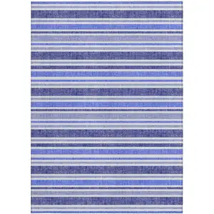 Photo of Blue Striped Washable Non Skid Indoor Outdoor Area Rug