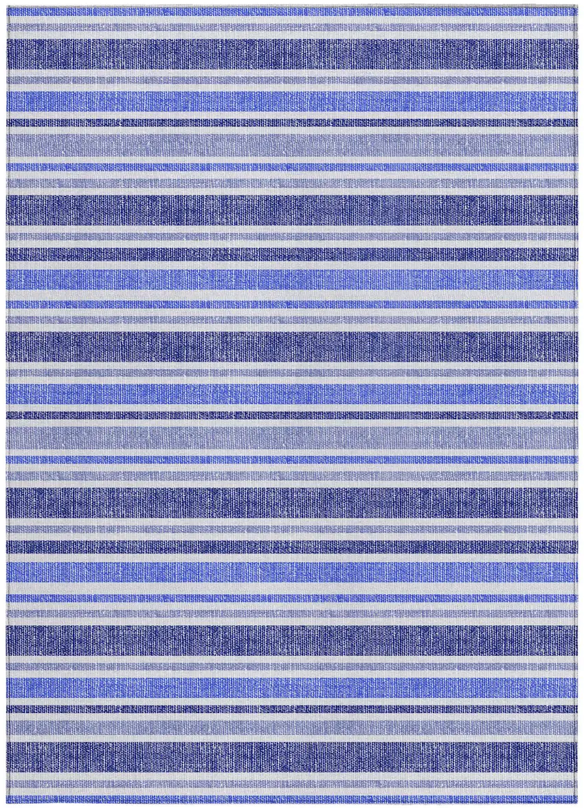 Blue Striped Washable Non Skid Indoor Outdoor Area Rug Photo 4
