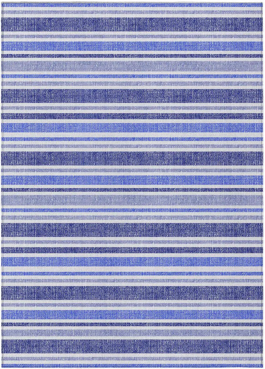 Blue Striped Washable Non Skid Indoor Outdoor Area Rug Photo 2