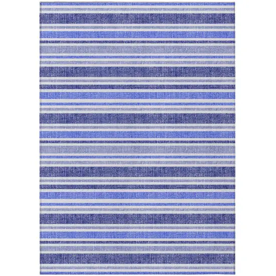 Blue Striped Washable Non Skid Indoor Outdoor Area Rug Photo 2