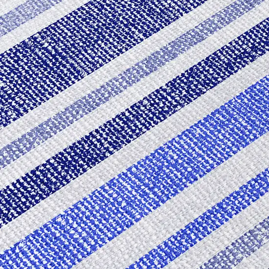 Blue Striped Washable Non Skid Indoor Outdoor Area Rug Photo 7