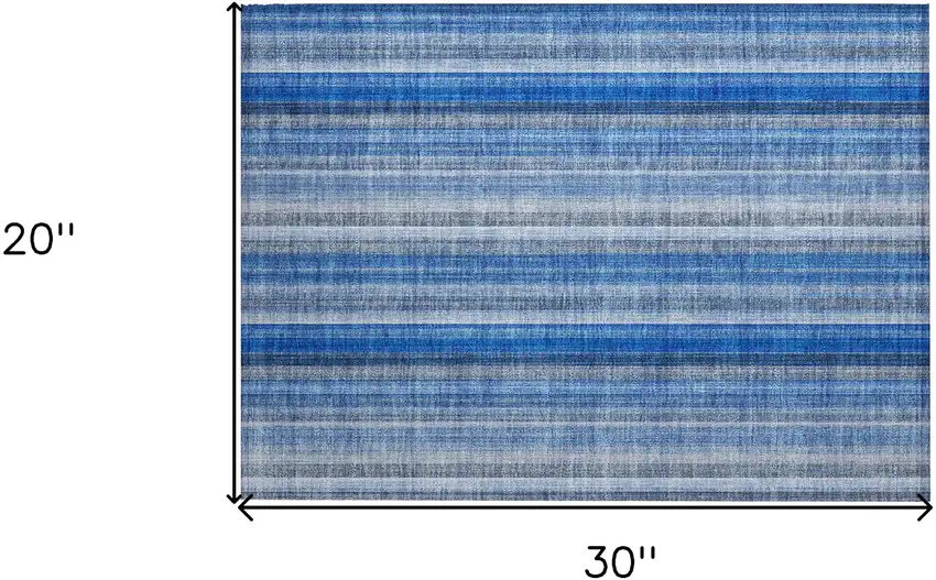 Blue Striped Washable Non Skid Indoor Outdoor Area Rug Photo 3