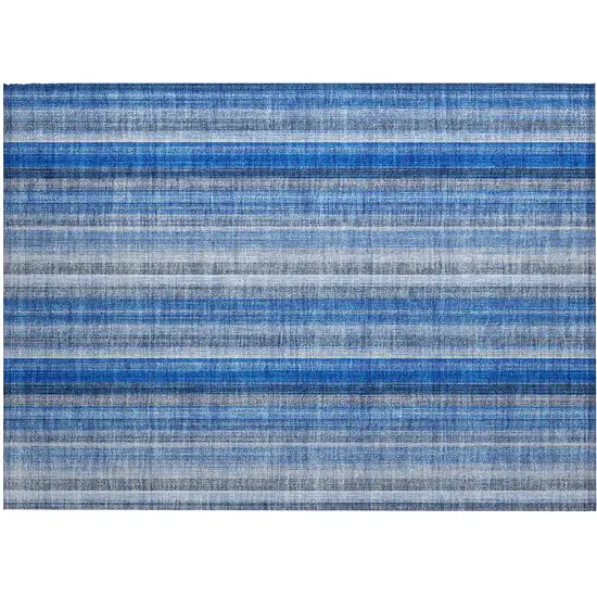 Blue Striped Washable Non Skid Indoor Outdoor Area Rug Photo 2