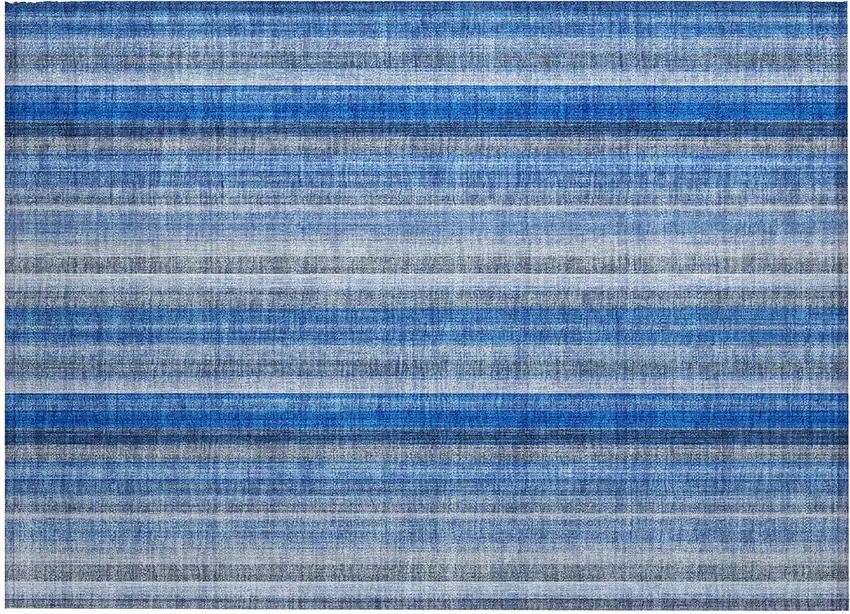 Blue Striped Washable Non Skid Indoor Outdoor Area Rug Photo 2
