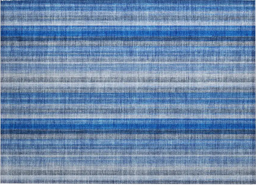 Blue Striped Washable Non Skid Indoor Outdoor Area Rug Photo 2