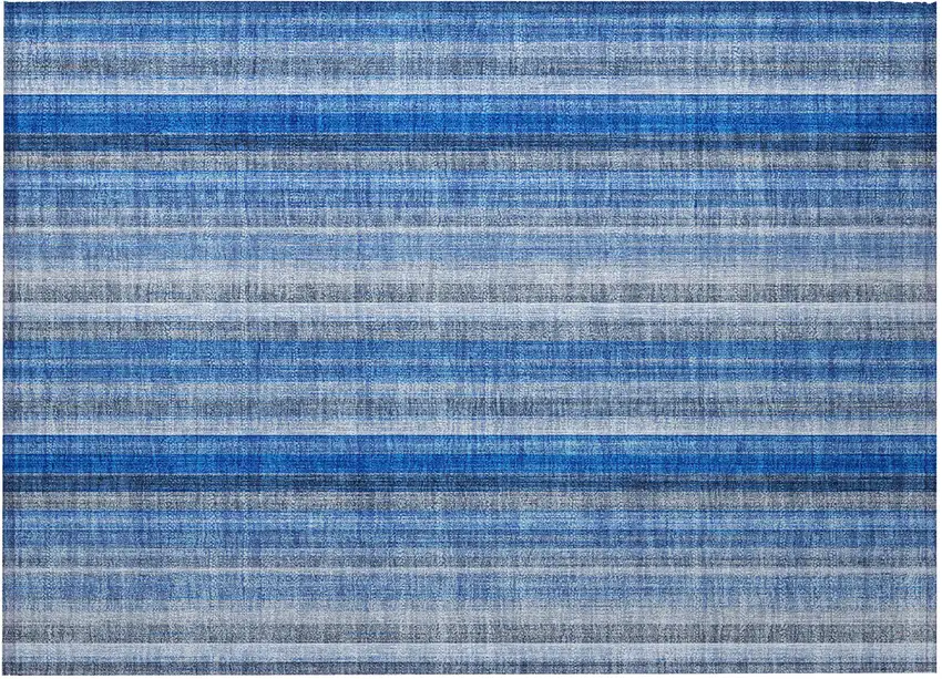 Blue Striped Washable Non Skid Indoor Outdoor Area Rug Photo 4