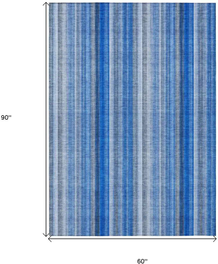Blue Striped Washable Non Skid Indoor Outdoor Area Rug Photo 3
