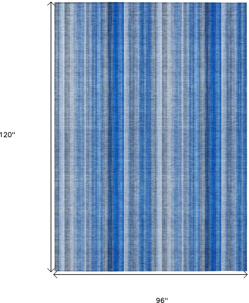 Blue Striped Washable Non Skid Indoor Outdoor Area Rug Photo 3