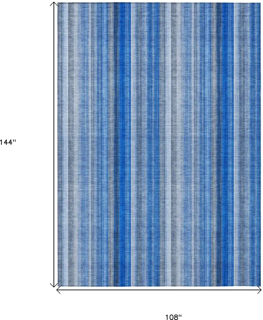 Blue Striped Washable Non Skid Indoor Outdoor Area Rug Photo 3
