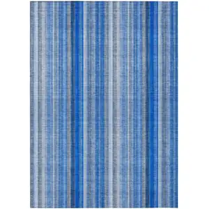 Photo of Blue Striped Washable Non Skid Indoor Outdoor Area Rug
