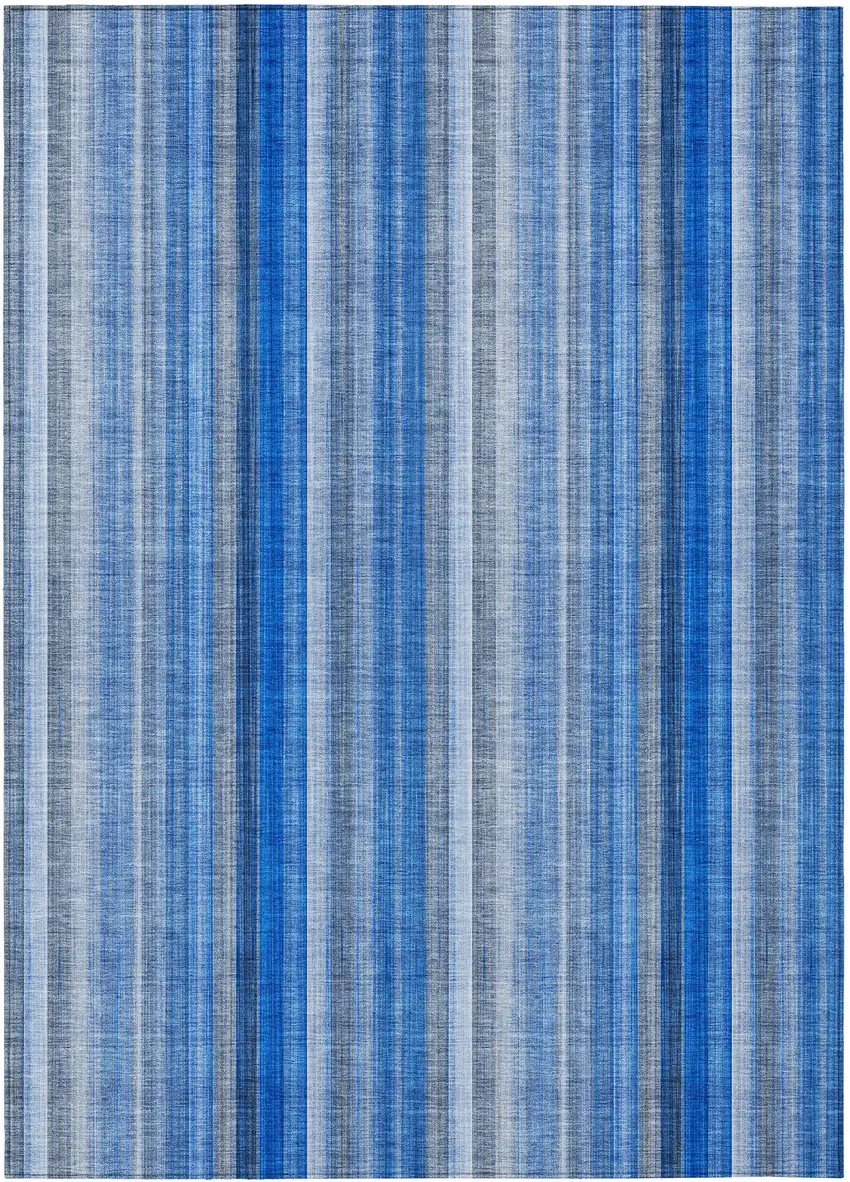 Blue Striped Washable Non Skid Indoor Outdoor Area Rug Photo 2