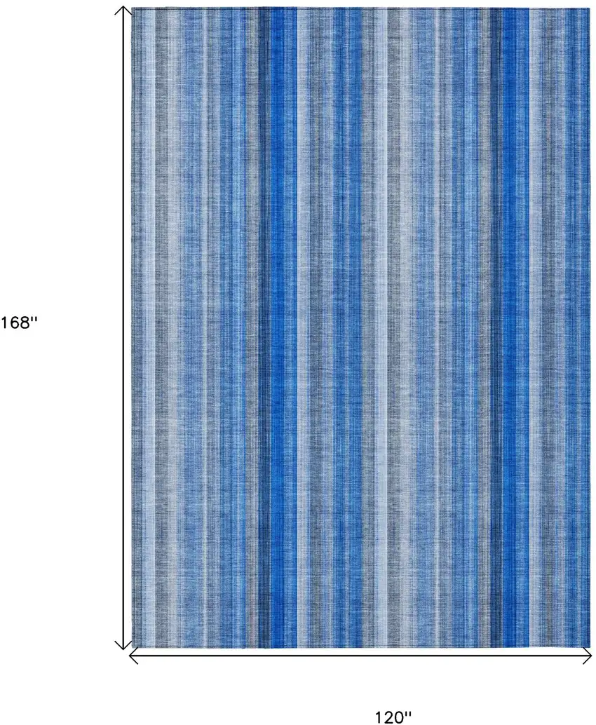 Blue Striped Washable Non Skid Indoor Outdoor Area Rug Photo 3