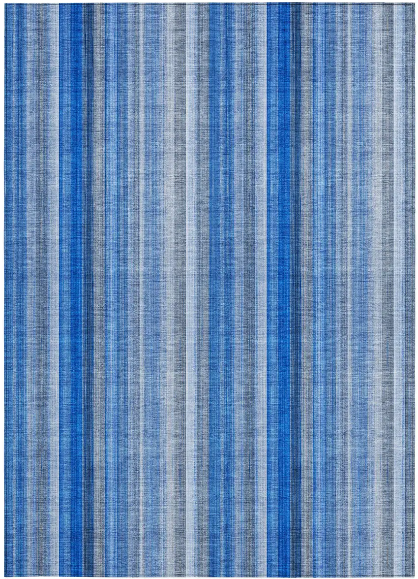 Blue Striped Washable Non Skid Indoor Outdoor Area Rug Photo 4