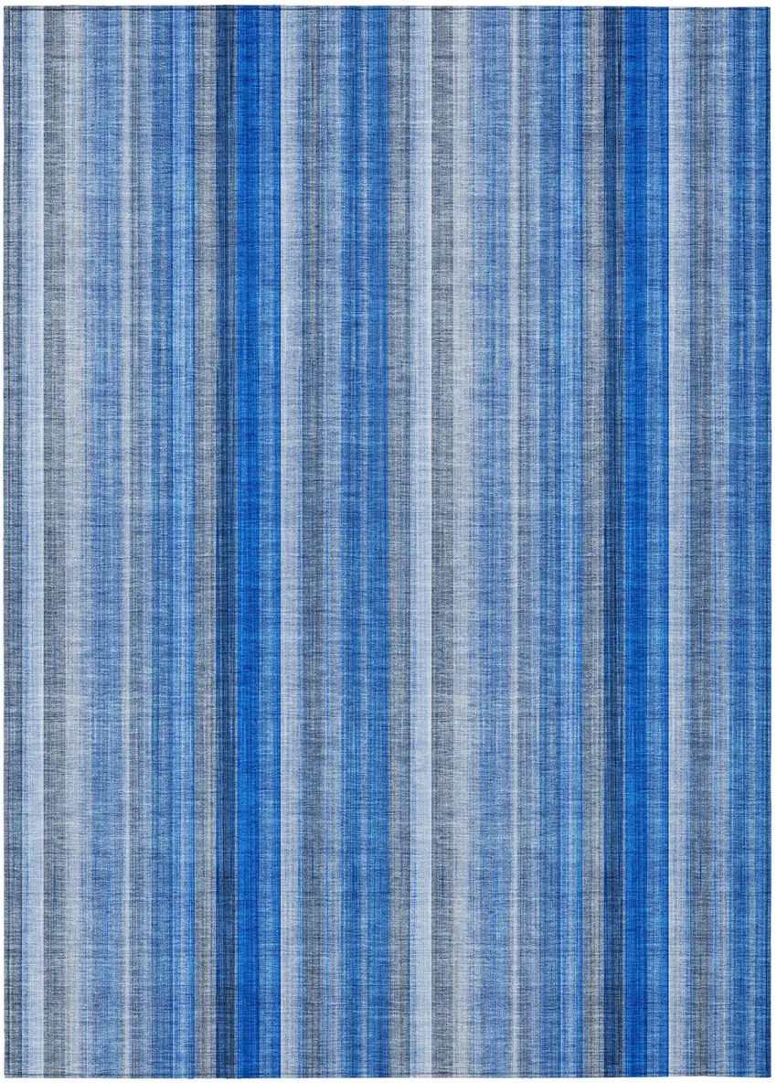 Blue Striped Washable Non Skid Indoor Outdoor Area Rug Photo 2