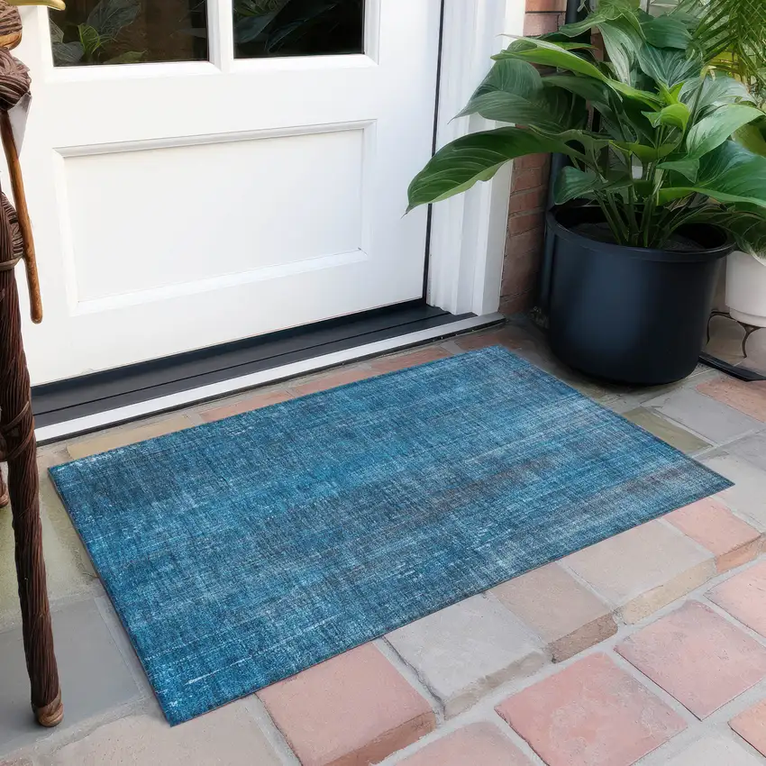 Blue Striped Washable Non Skid Indoor Outdoor Area Rug Photo 8