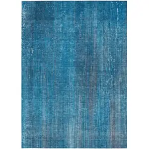 Photo of Blue Striped Washable Non Skid Indoor Outdoor Area Rug