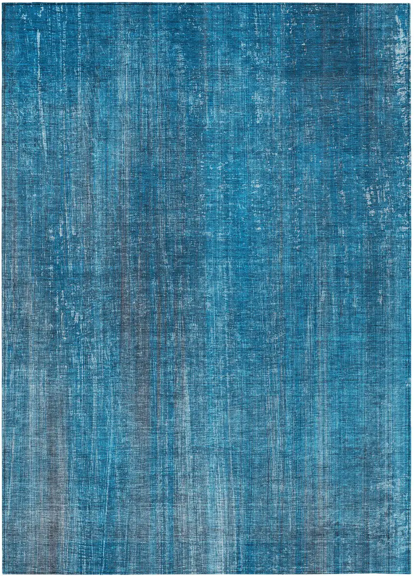 Blue Striped Washable Non Skid Indoor Outdoor Area Rug Photo 2