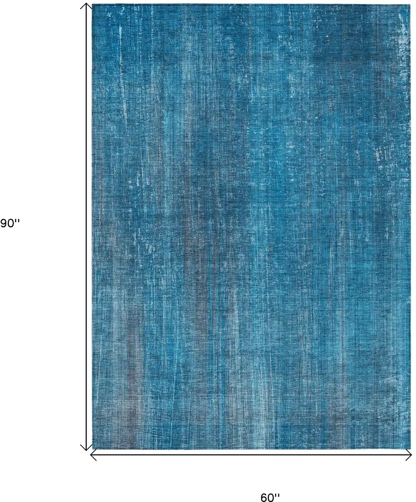 Blue Striped Washable Non Skid Indoor Outdoor Area Rug Photo 3