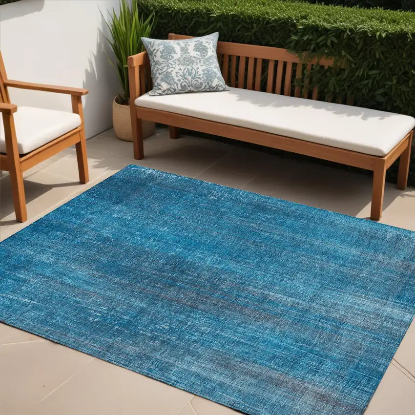 Blue Striped Washable Non Skid Indoor Outdoor Area Rug Photo 1
