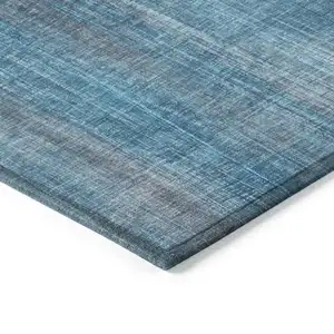 Photo of Blue Striped Washable Non Skid Indoor Outdoor Area Rug