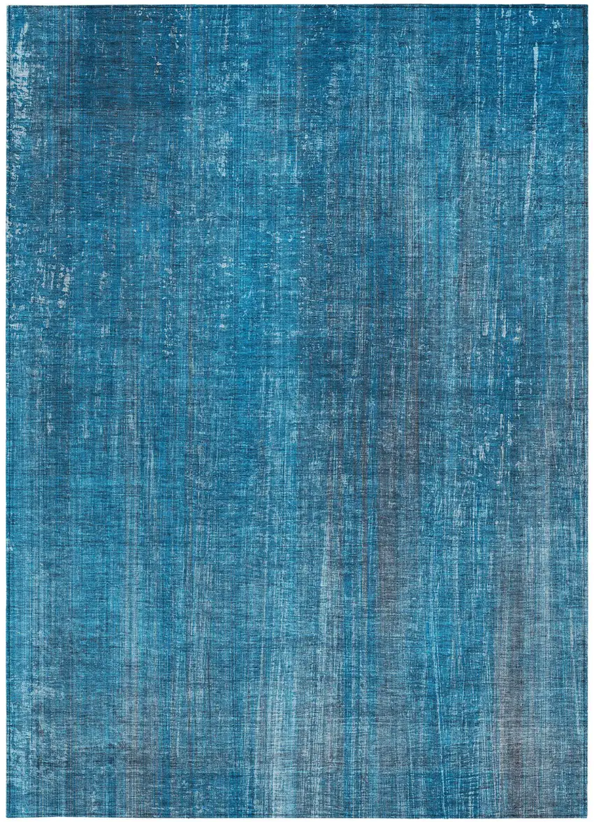Blue Striped Washable Non Skid Indoor Outdoor Area Rug Photo 5
