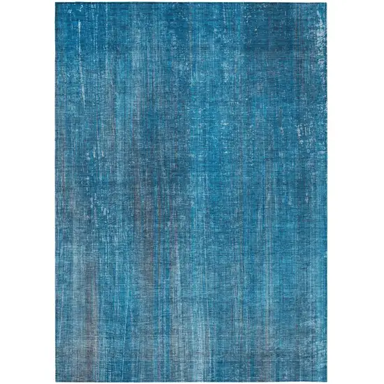Blue Striped Washable Non Skid Indoor Outdoor Area Rug Photo 2