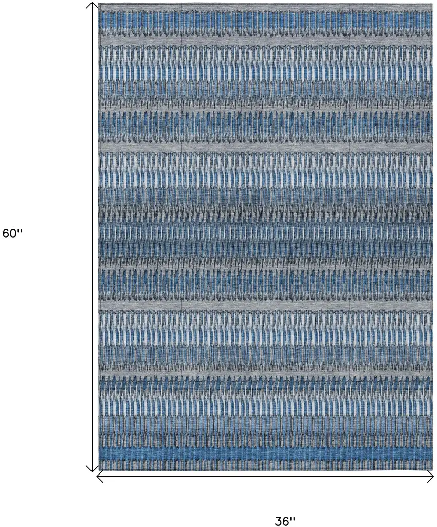 Denim Blue And Ivory Striped Washable Indoor Outdoor Area Rug Photo 7