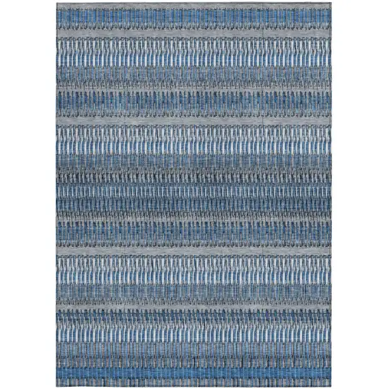 Denim Blue And Ivory Striped Washable Indoor Outdoor Area Rug Photo 5