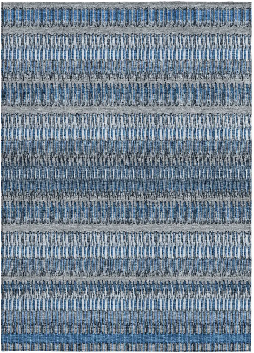 Denim Blue And Ivory Striped Washable Indoor Outdoor Area Rug Photo 5