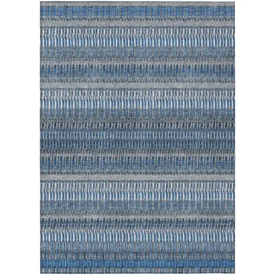 Blue Striped Washable Non Skid Indoor Outdoor Area Rug Photo 2