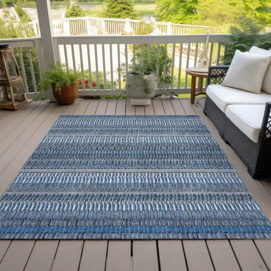 Denim Blue And Ivory Striped Washable Indoor Outdoor Area Rug Photo 9