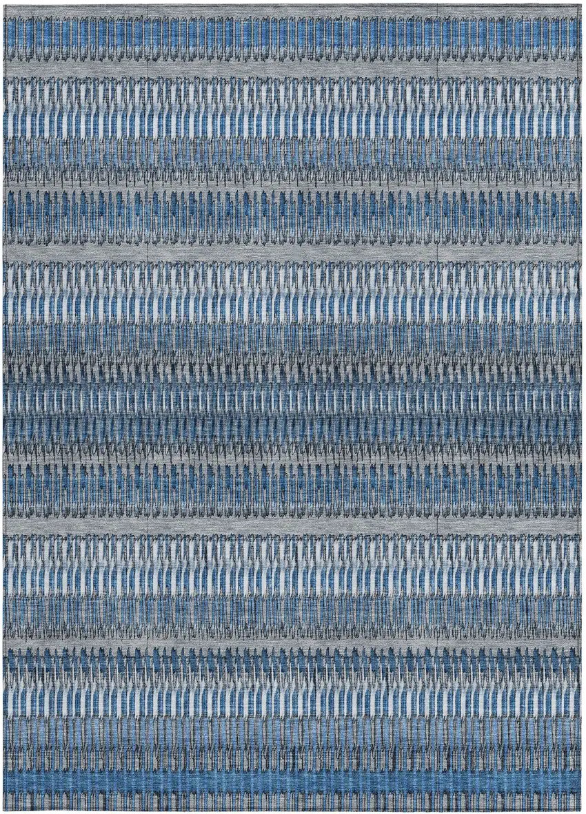 Blue Striped Washable Non Skid Indoor Outdoor Area Rug Photo 7